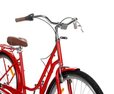 Güzel bir kırmızı bisiklet beyaz üzerinde izole edilmiş