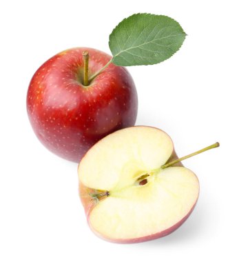 Beyaz yapraklı kırmızı elmalar.