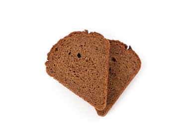 Çavdar ekmeği dilimleri beyaza izole edilmiş, üst manzara