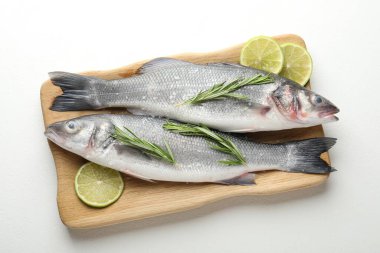 Beyaz masadaki baharatlı taze çiğ deniz kabuğu. Balık ve deniz ürünleri lezzetleri