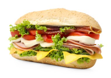 Jambonlu, peynirli ve sebzeli baget sandviç.