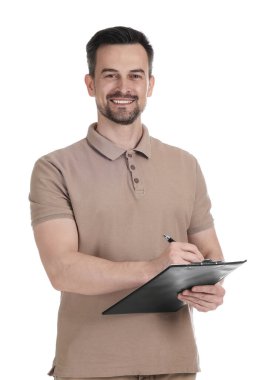 Beyaz arka planda panosu olan profesyonel psikolog.