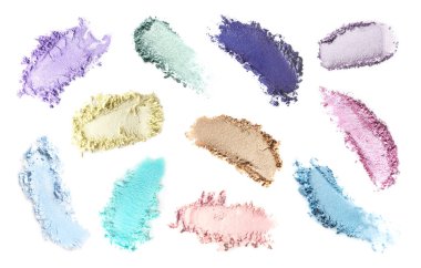 Beyaz arka planda ezilmiş göz farı, set. Parlak palet