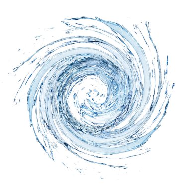 Temiz su, beyaz arka planda havada dönüyor.