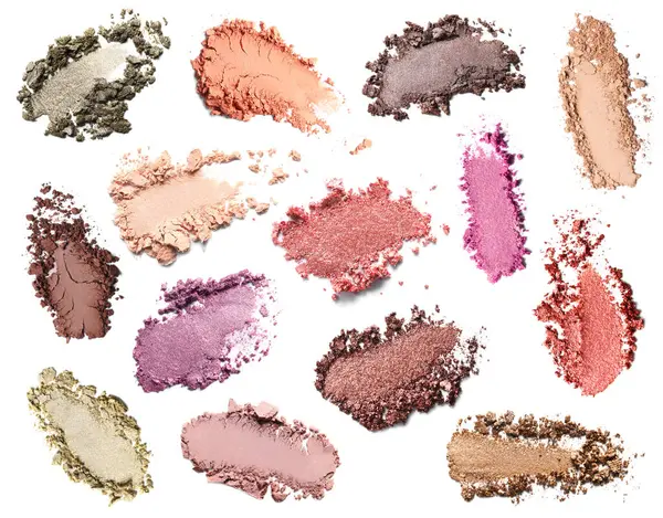 Beyaz arka planda ezilmiş göz farı, set. Parlak palet