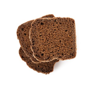 Çavdar ekmeği dilimleri beyaza izole edilmiş, üst manzara