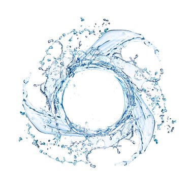 Temiz su, beyaz arka planda havada dönüyor.