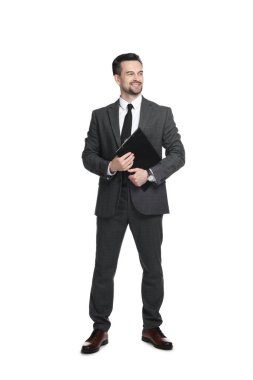 Beyaz arka planda panosu olan profesyonel psikolog.