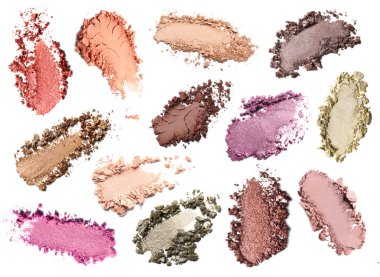 Beyaz arka planda ezilmiş göz farı, set. Parlak palet