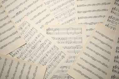 Arkaplan olarak notaları olan sayfaları, üst görünüm