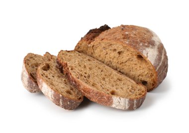 Beyaz üzerine izole edilmiş taze ekmek parçaları.