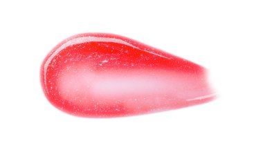 Parlak kırmızı dudak parlatıcısı beyaz, üst görünümde izole