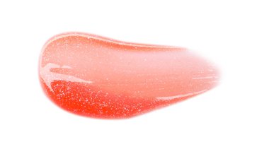 Parlak mercan dudak parlatıcısı beyaz, üst görünümde izole