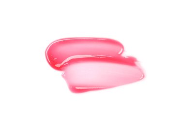 Parlak kırmızı dudak parlatıcısı beyaz, üst görünümde izole