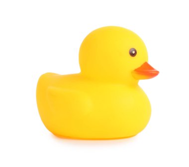 Beyaz tenli sevimli bir plastik ördek.