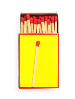 Üst görünümde izole edilmiş kibrit ve kutu