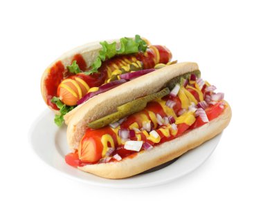 Sebzeli, hardallı ve ketçaplı leziz sosisliler.