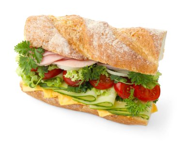 Jambonlu, peynirli ve sebzeli baget sandviç.