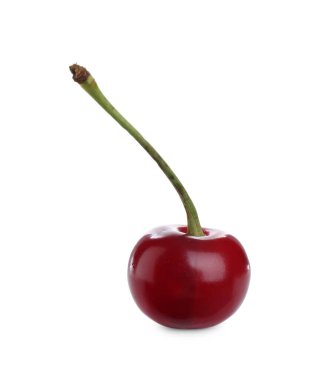 Taze olgun bir kiraz beyazda izole edilmiş.