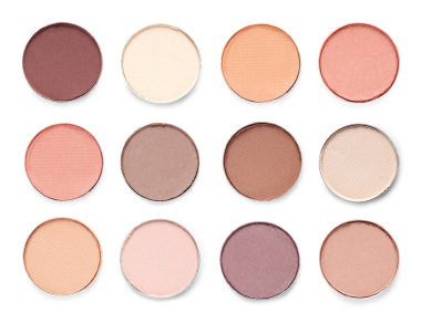 Göz farı tazeleme kalıpları beyazda izole edilmiş, üst manzara. Dekoratif kozmetik