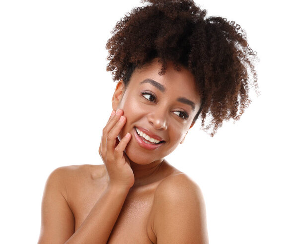 Portrait of beautiful Brazilian woman on white background