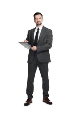 Beyaz arka planda panosu olan profesyonel psikolog.