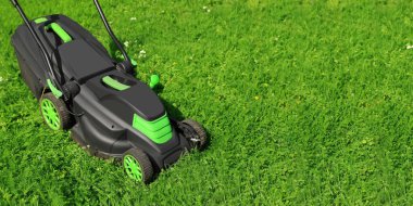 Açık havada çimen biçme makinesi, afiş tasarımı.