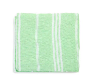 Bir katlanmış plaj havlusu, beyaz manzaralı.