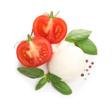 Lezzetli mozzarella peynirli top, domates, fesleğen ve biberli mısır.