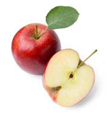 Beyaz yapraklı kırmızı elmalar.