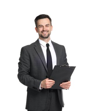 Beyaz arka planda panosu olan profesyonel psikolog.