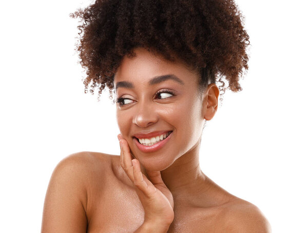 Portrait of beautiful Brazilian woman on white background