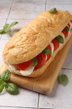 Mozarella peynirli, domatesli ve fesleğenli lezzetli sandviç.