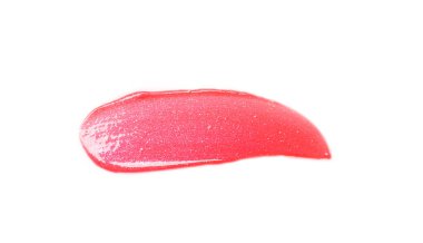 Parlak kırmızı dudak parlatıcısı beyaz, üst görünümde izole