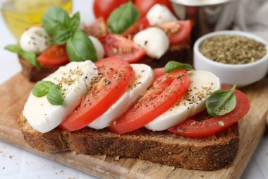 Peynirli, domatesli, fesleğenli ve baharatlı lezzetli sandviçler.