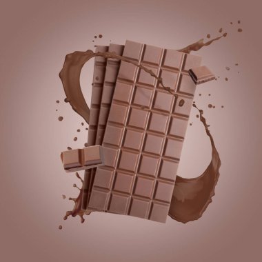 Çikolata ve kakao. Kahverengi arka planda su sıçraması.