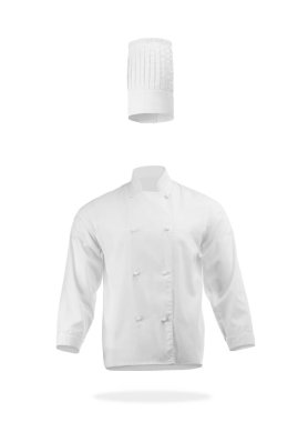 Şefin üniforması beyaz arka planda. Ceket ve ceket.