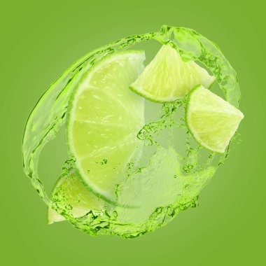 Taze sulu limon ve yeşil arka planda bir tutam içki.