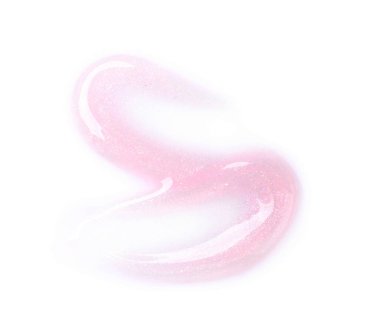 Pembe dudak parlatıcısı beyaz, üst görünümde izole edilmiş.