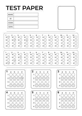 Üzerinde işaretli cevaplar olan test kağıdı. Öğrenciler için Sınav