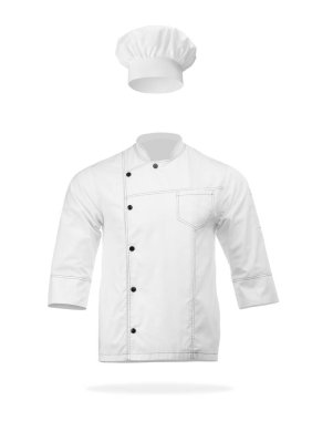 Şefin üniforması beyaz arka planda. Ceket ve ceket.