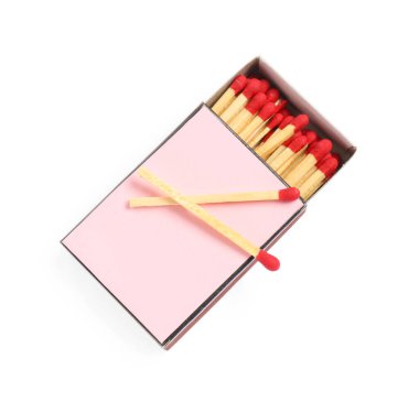 Üst görünümde izole edilmiş kibrit ve kutu