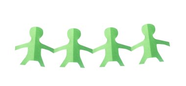 El ele tutuşan insanların kağıt figürleri beyaz, üst görünüm