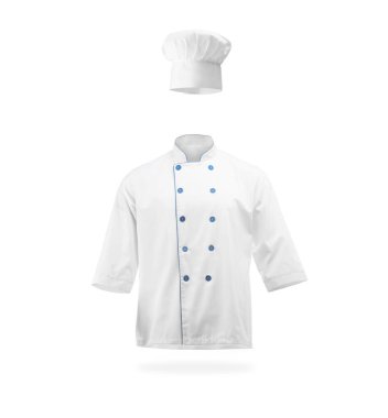 Şefin üniforması beyaz arka planda. Ceket ve ceket.