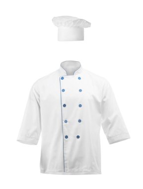 Şefin üniforması beyaz arka planda. Ceket ve ceket.
