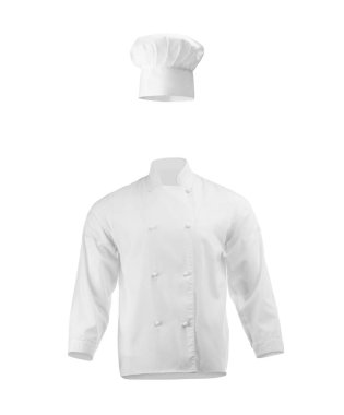 Şefin üniforması beyaz arka planda. Ceket ve ceket.