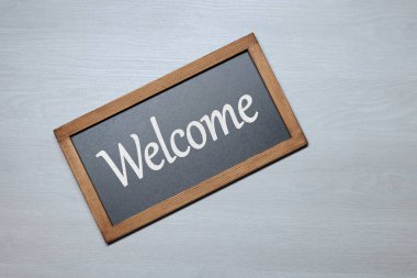 Sözcüklü küçük tahta Tahta Tahta arka plan, üst görünüm