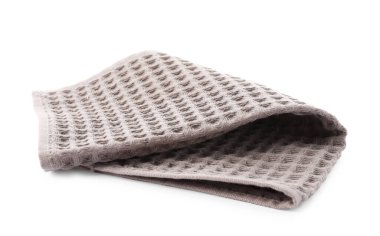 Temiz kahverengi waffle havlusu beyaza izole edilmiş.