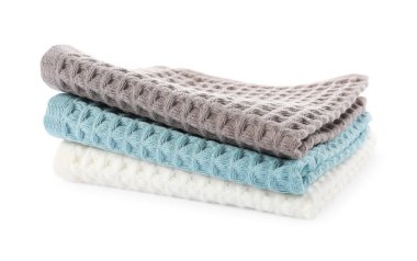 Beyaz üzerine izole edilmiş temiz renkli waffle havluları.