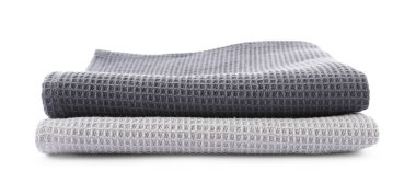 Beyaz üzerine izole edilmiş temiz waffle havluları.